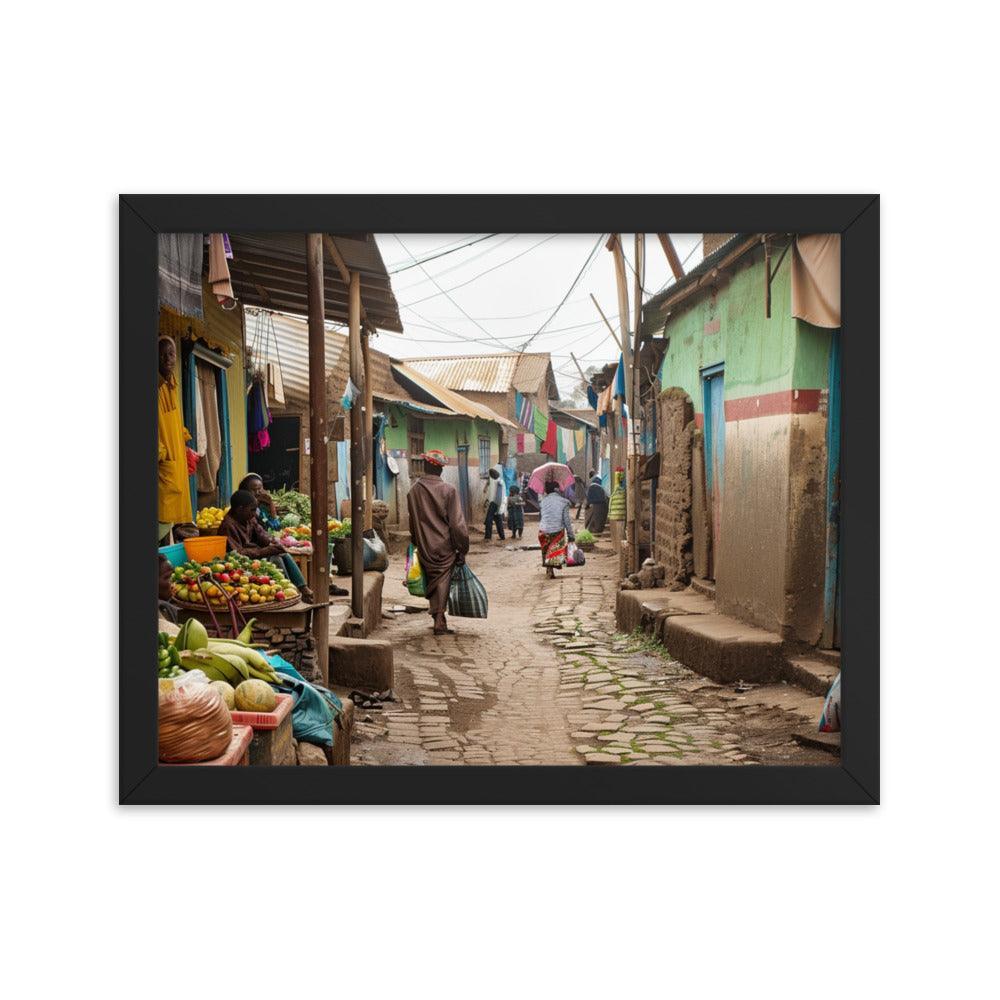 Ethiopia Vibrant Market Street with Fresh Produce Framed Poster - Oh Posters