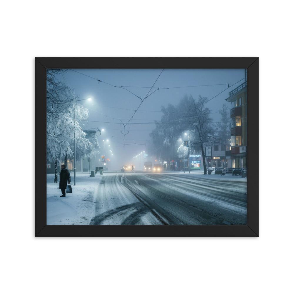 Finland Winter Night Snowy Street Framed Poster - Oh Posters