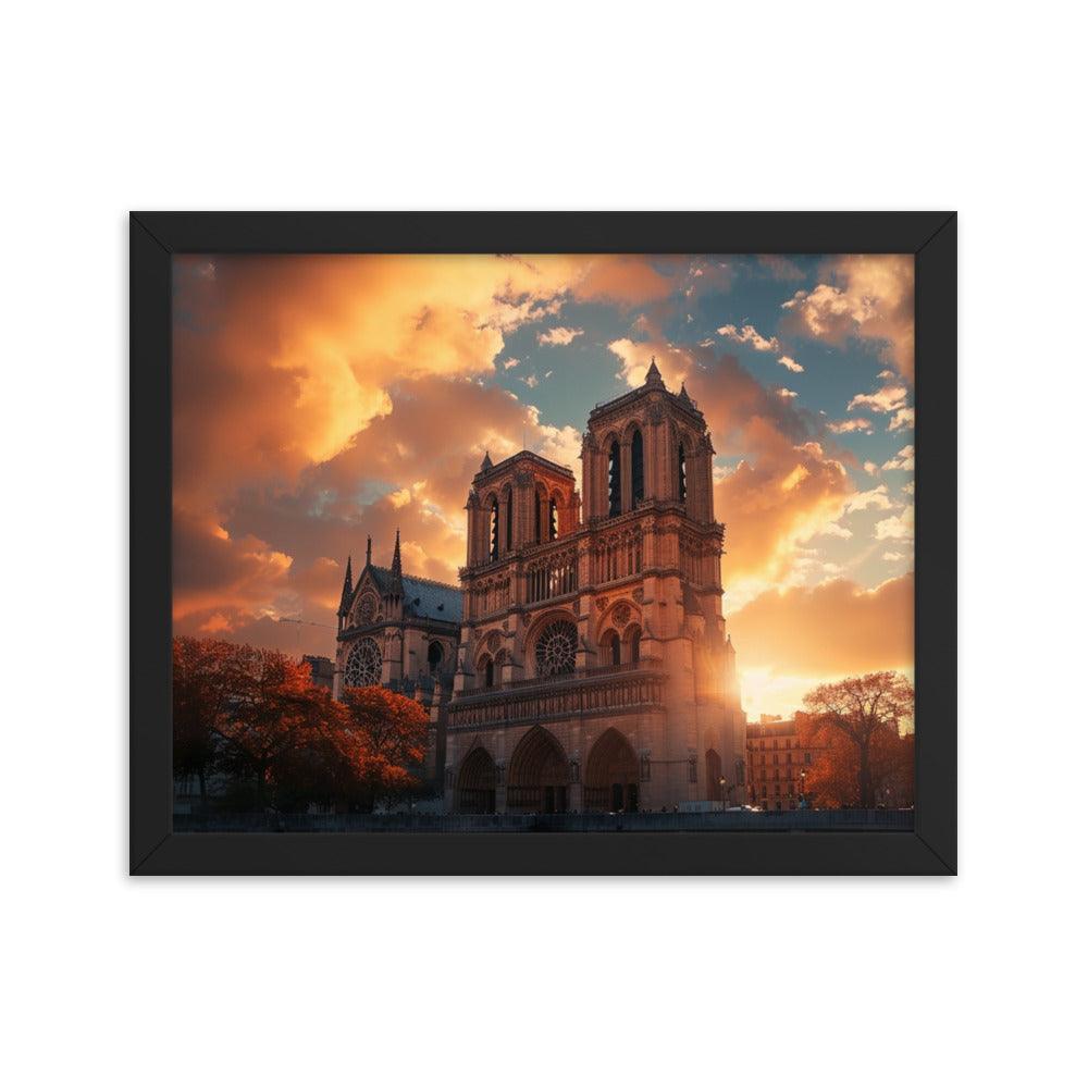 France Paris Notre Dame Cathedral Scenic Sunset Framed Poster - Oh Posters