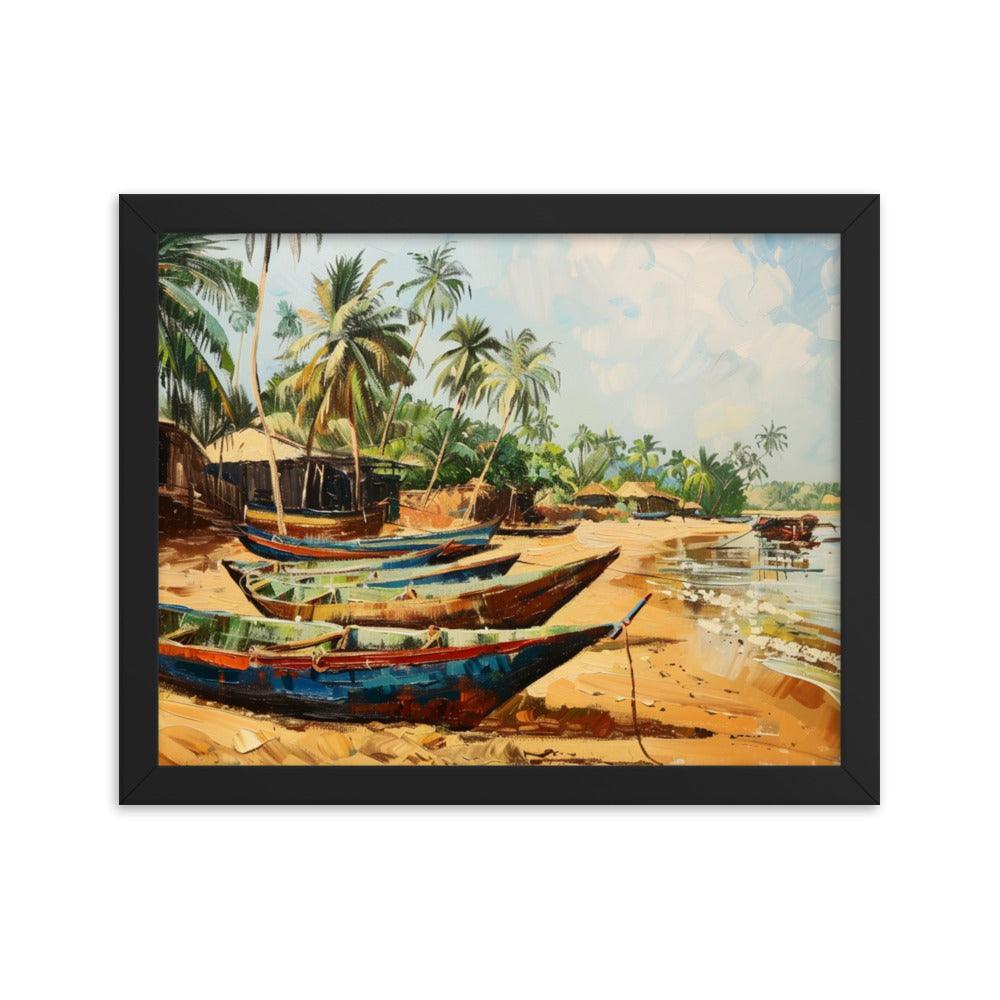 Gambia Coastal Village Palm Trees Painting Framed Poster - Oh Posters