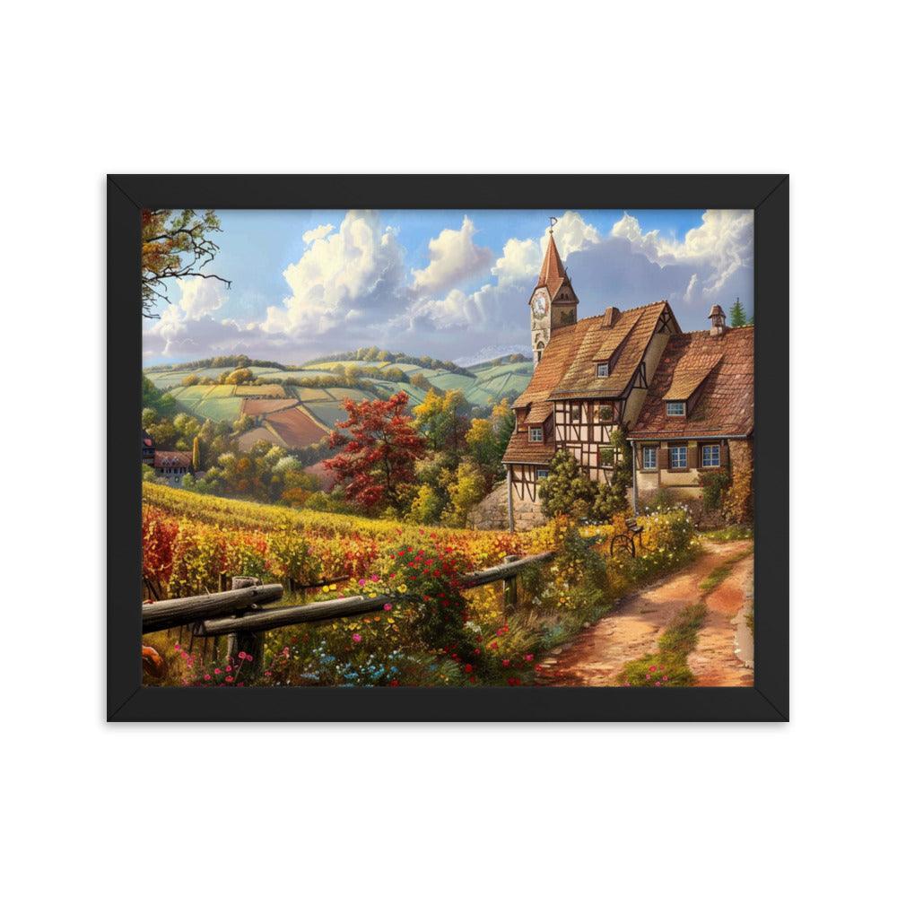 Germany Scenic Vineyard Cottage Landscape Framed Poster - Oh Posters