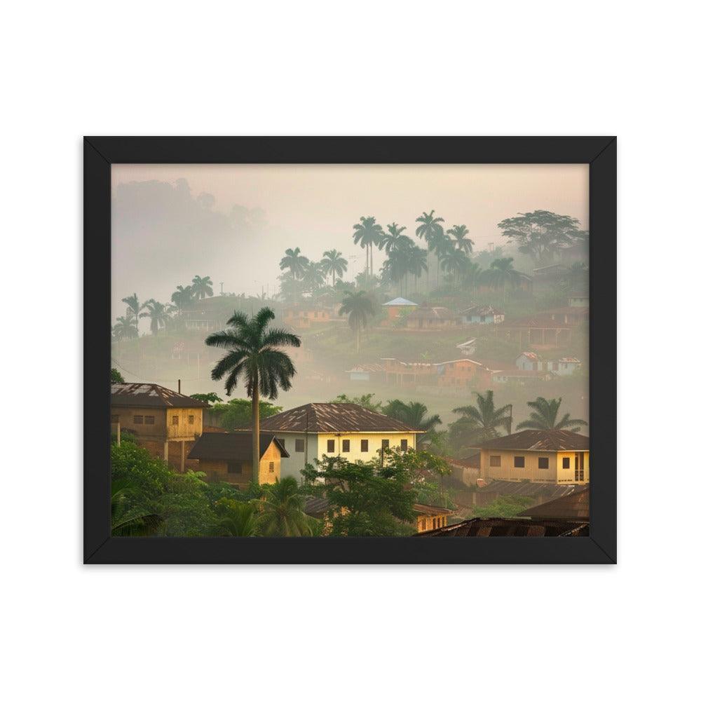 Ghana Misty Hillside Village Morning Framed Poster - Oh Posters