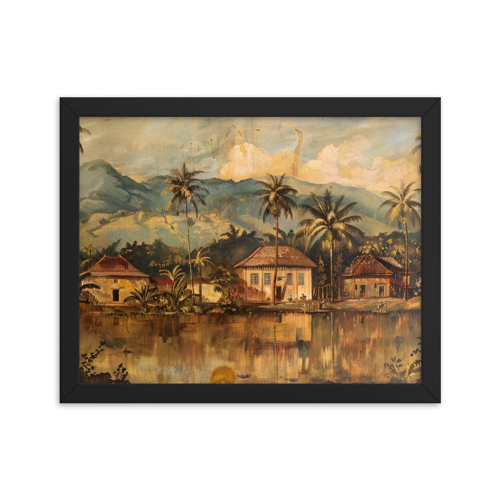 Guyana Traditional Village Scenic Mountains Framed Poster - Oh Posters