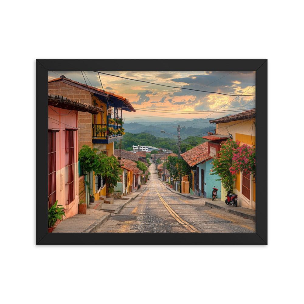 Honduras Colorful Village Street Sunset Framed Poster - Oh Posters