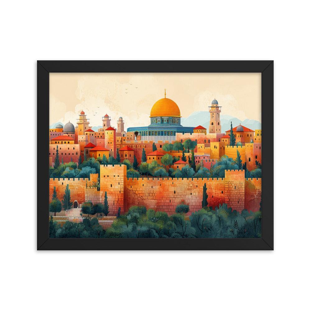 Israel Jerusalem Old City Illustration Framed Poster - Oh Posters