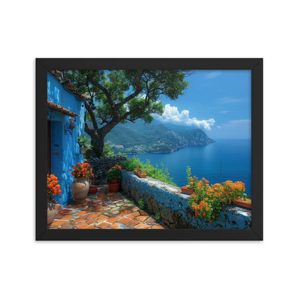 Italy Amalfi Coast Vibrant Seaside Villa Framed Poster - Oh Posters