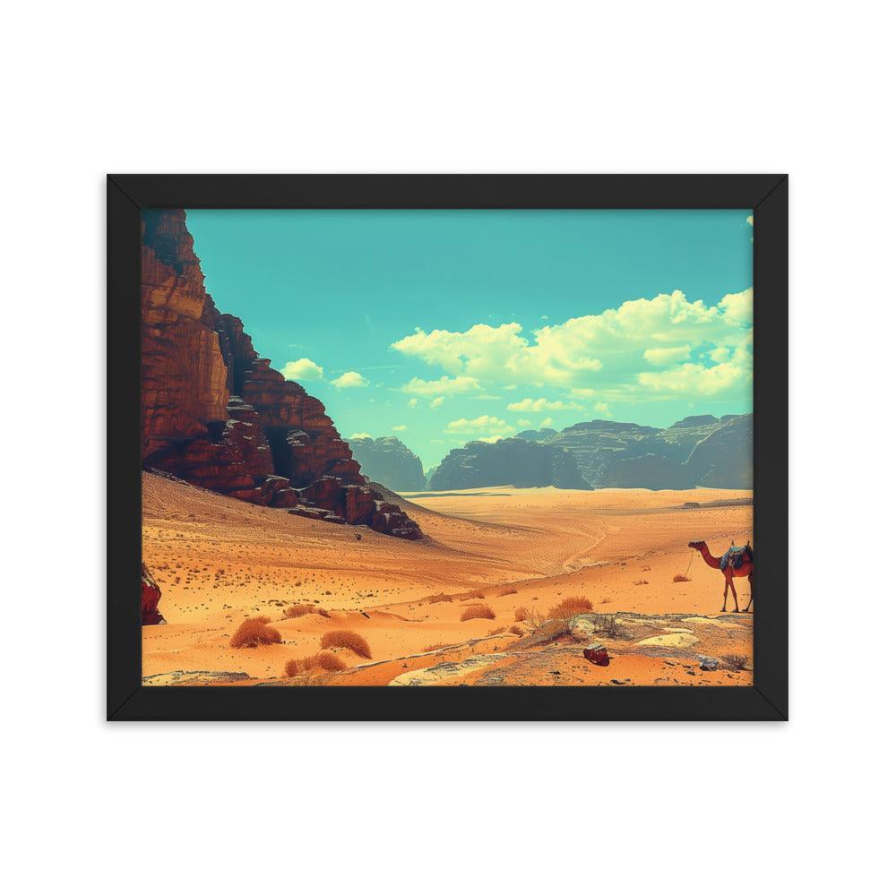 Jordan Wadi Rum Desert Camel Landscape Framed Poster - Oh Posters