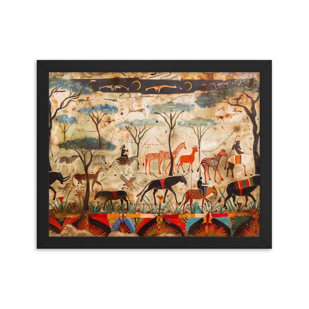 Kenya Wildlife and Tribal Art Illustration Framed Poster - Oh Posters