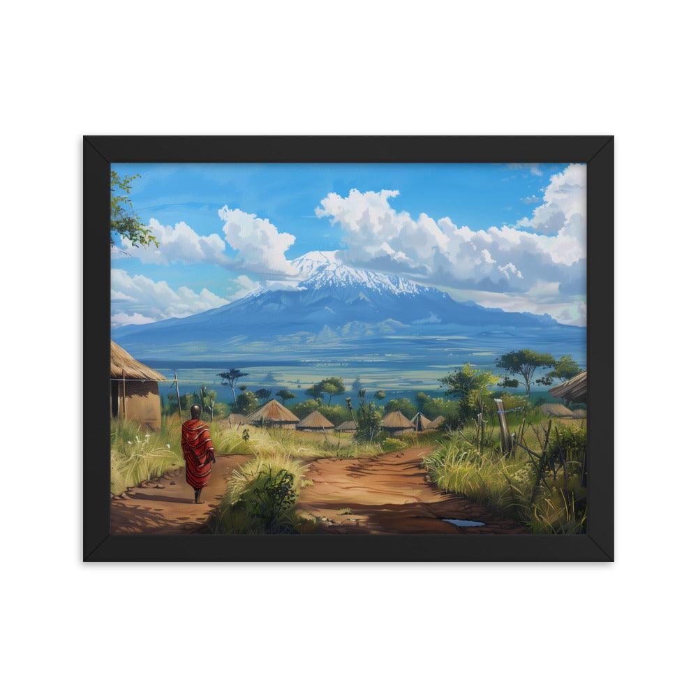 Kenya Maasai Village Kilimanjaro View Framed Poster - Oh Posters