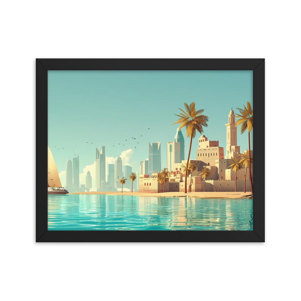 Qatar Traditional and Modern Architecture Seaside Framed Poster - Oh Posters