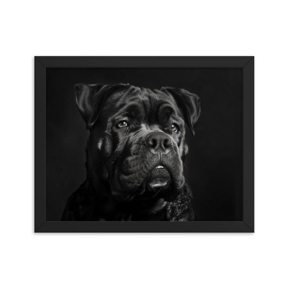 Cane Corso Black and White Close-Up Portrait Framed Poster - Oh Posters