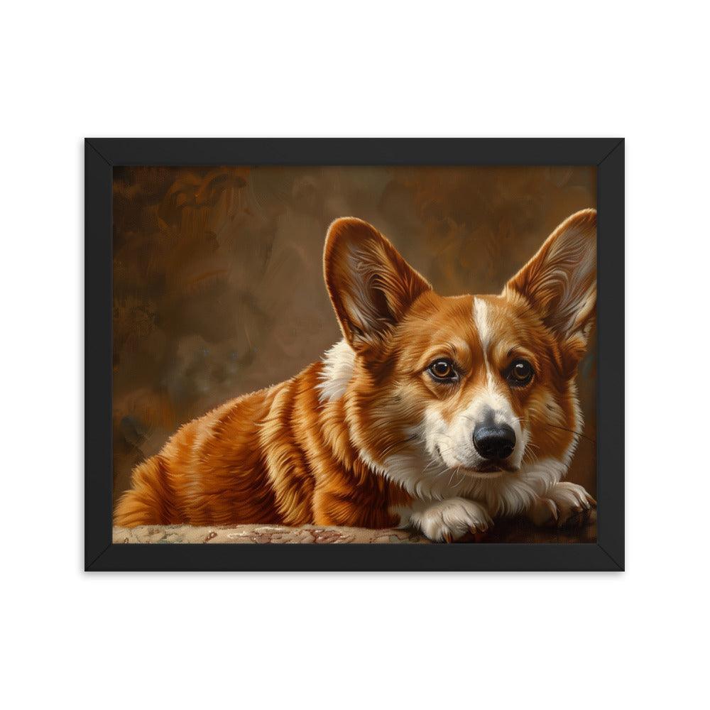 Cardigan Welsh Corgi Realistic Painting Portrait Framed Poster - Oh Posters