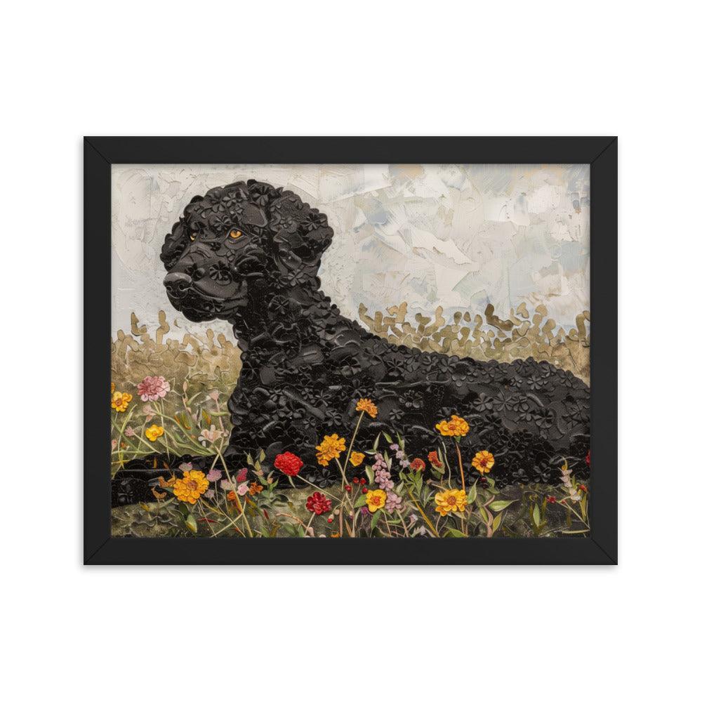 Curly-Coated Retriever Textured Flower Field Painting Framed Poster - Oh Posters