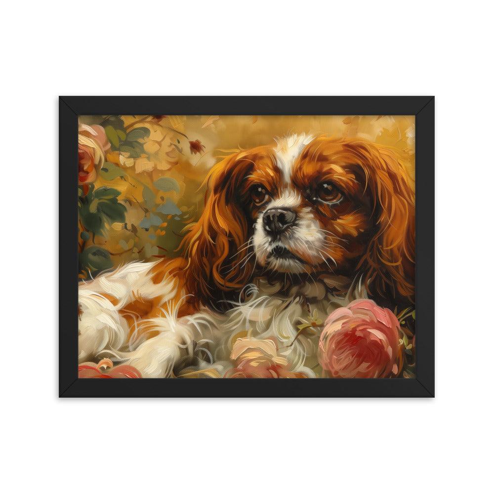 English Toy Spaniel Lying Among Roses Painting Framed Poster - Oh Posters