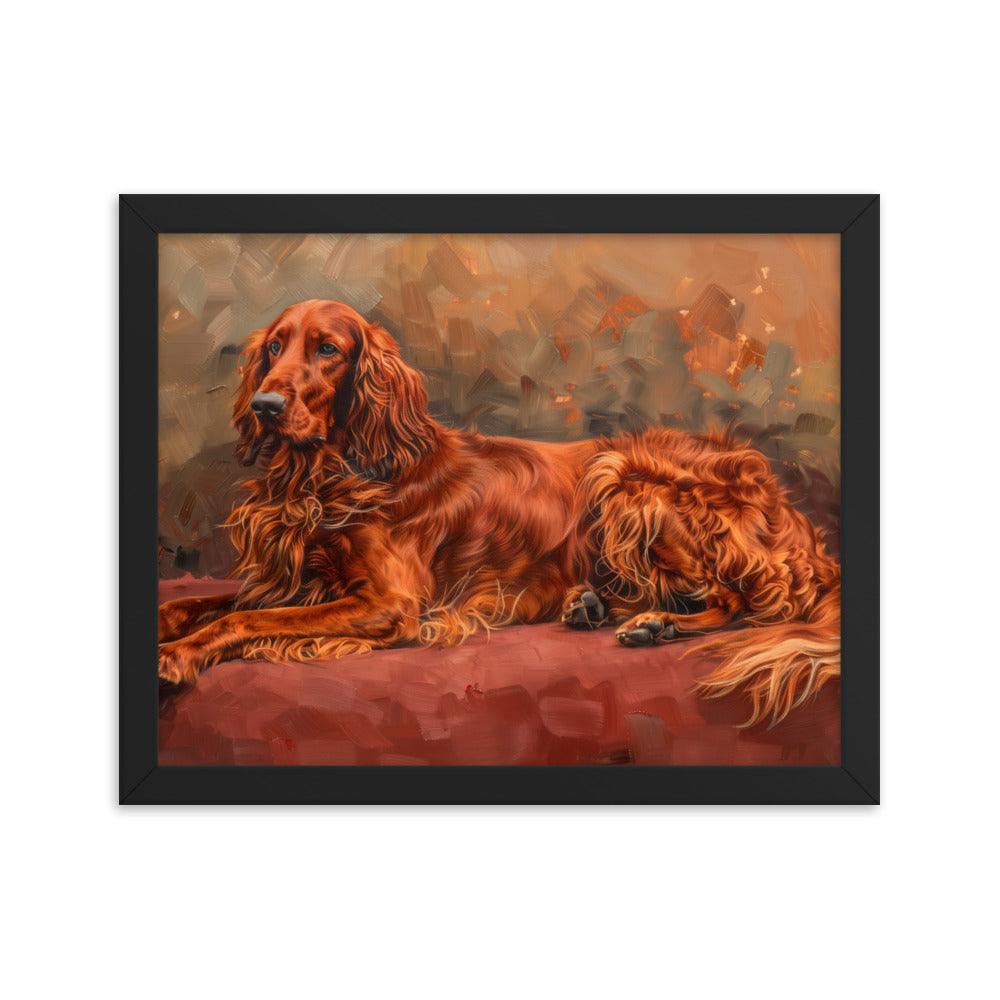 Irish Setter Relaxing on Red Couch Painting Framed Poster - Oh Posters