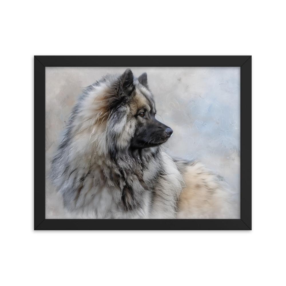 Keeshond Side Profile Winter Painting Framed Poster - Oh Posters