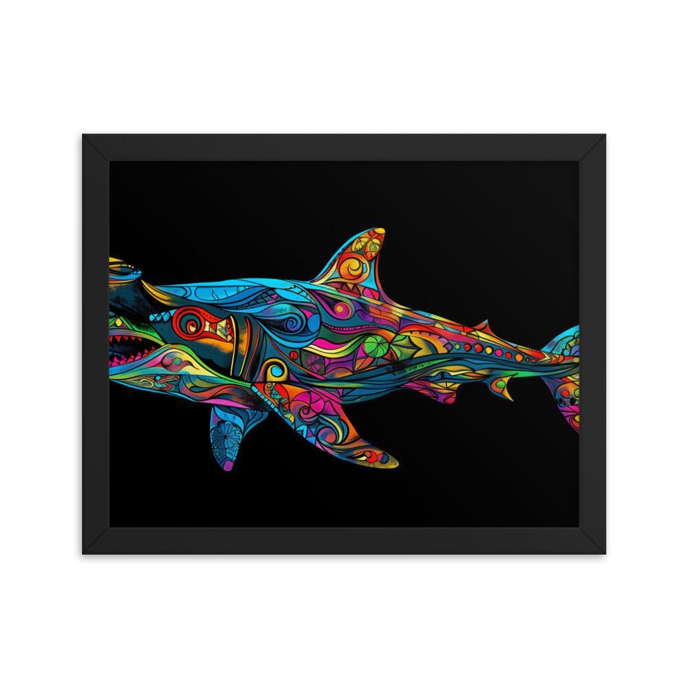 Hammerhead Shark Colorful Abstract Art Digital Design Framed Poster - Oh Posters