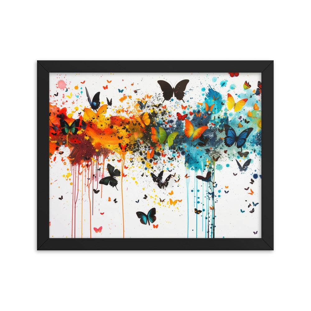 Butterfly Swarm Artistic Paint Splatter Abstract Framed Poster - Oh Posters