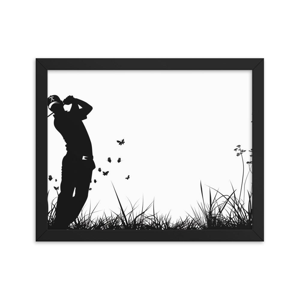 Golfer Silhouette Swinging Action Black and White Art Framed Poster - Oh Posters