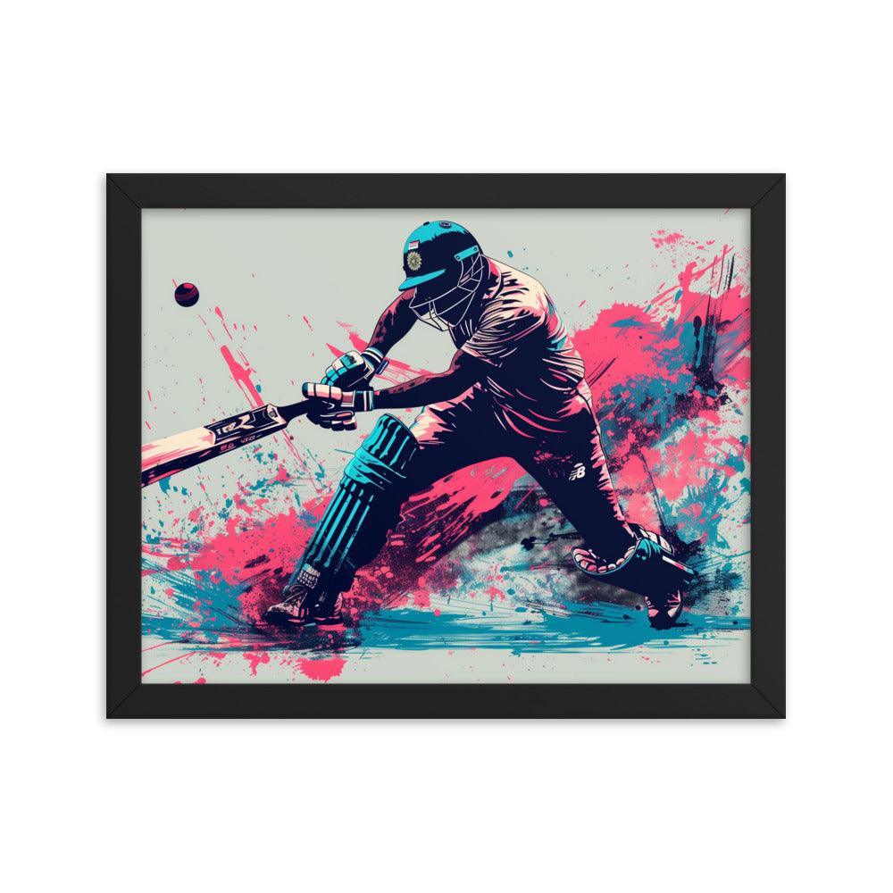 Cricket Player Dynamic Batting Action Abstract Art Framed Poster - Oh Posters