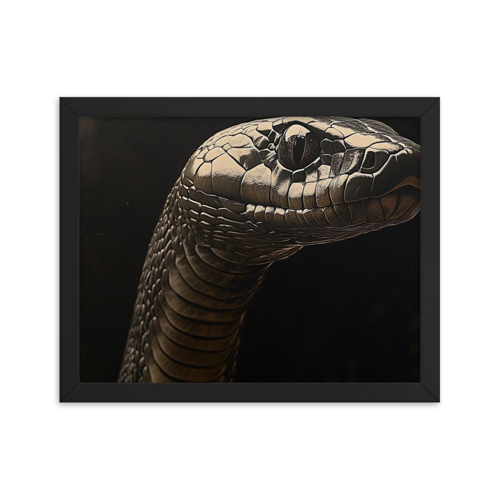 Cobra Snake Realistic Dark Portrait Digital Art Framed Poster - Oh Posters