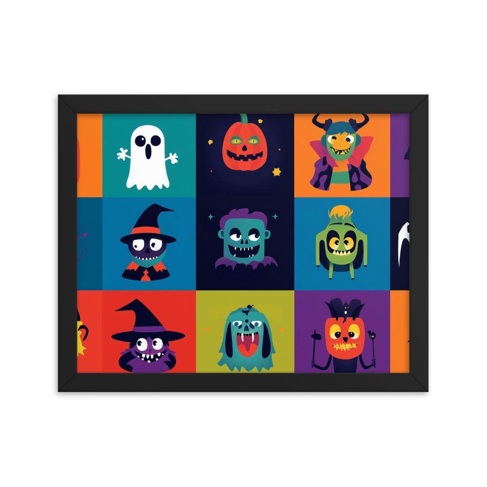 Halloween Monster Faces Assorted Digital Art Framed Poster - Oh Posters