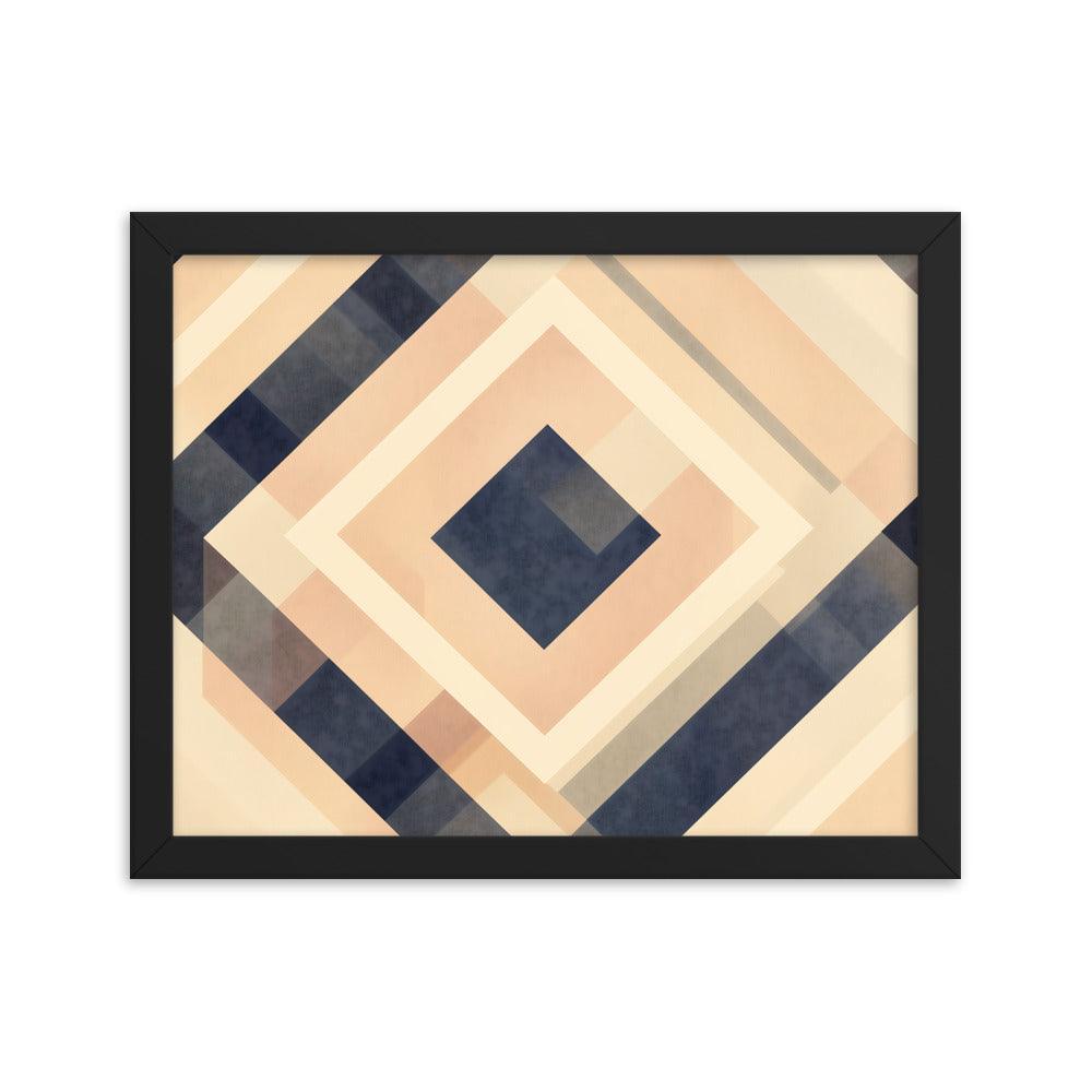 Geometric Art Abstract Patterns in Beige and Blue Tones Framed Poster - Oh Posters