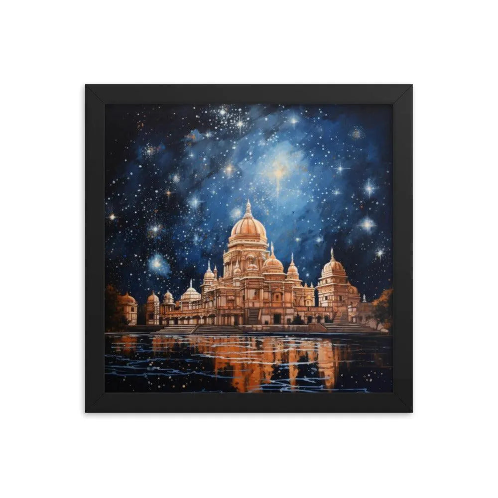 Indian Hindu Mandir at Night Starry Sky Painting Framed Poster - Oh Posters