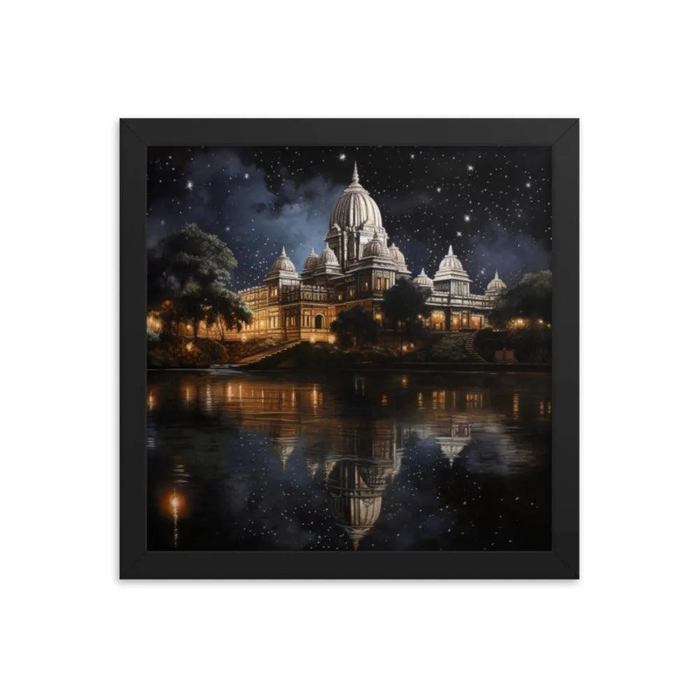 Indian Hindu Mandir at Night Starry Sky Painting Framed Poster - Oh Posters