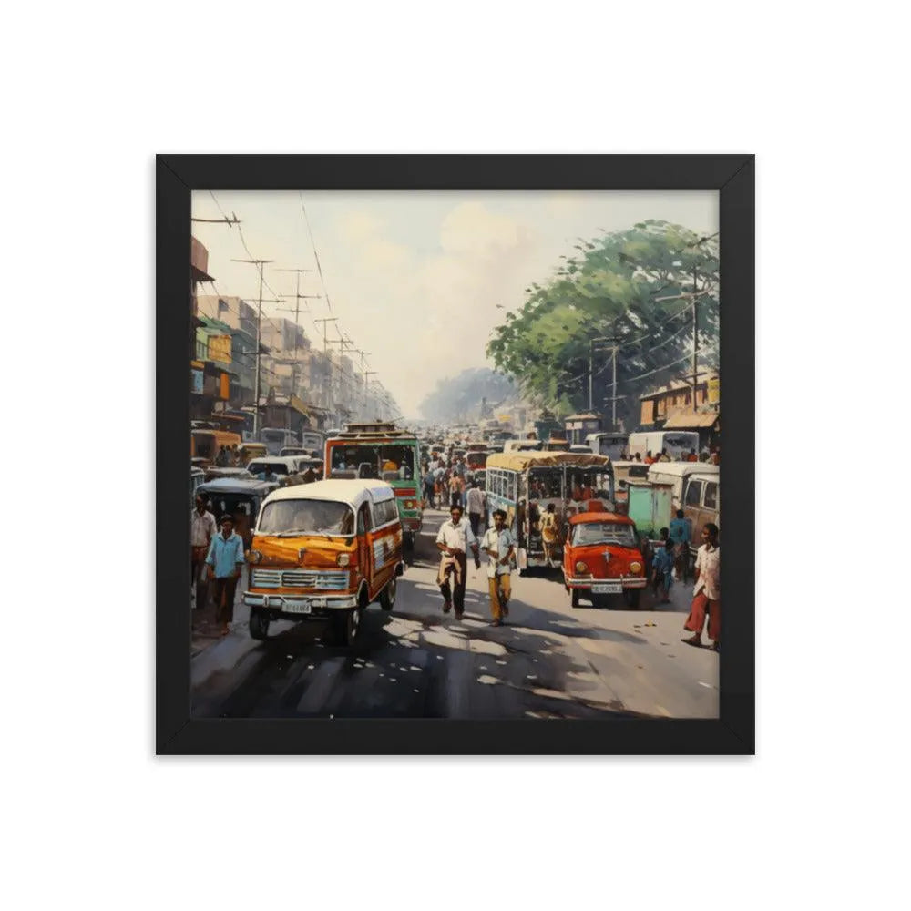 Indian Street Traffic Painting Framed Poster - Oh Posters