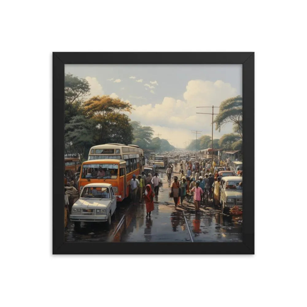 Indian Street Traffic Painting Framed Poster - Oh Posters