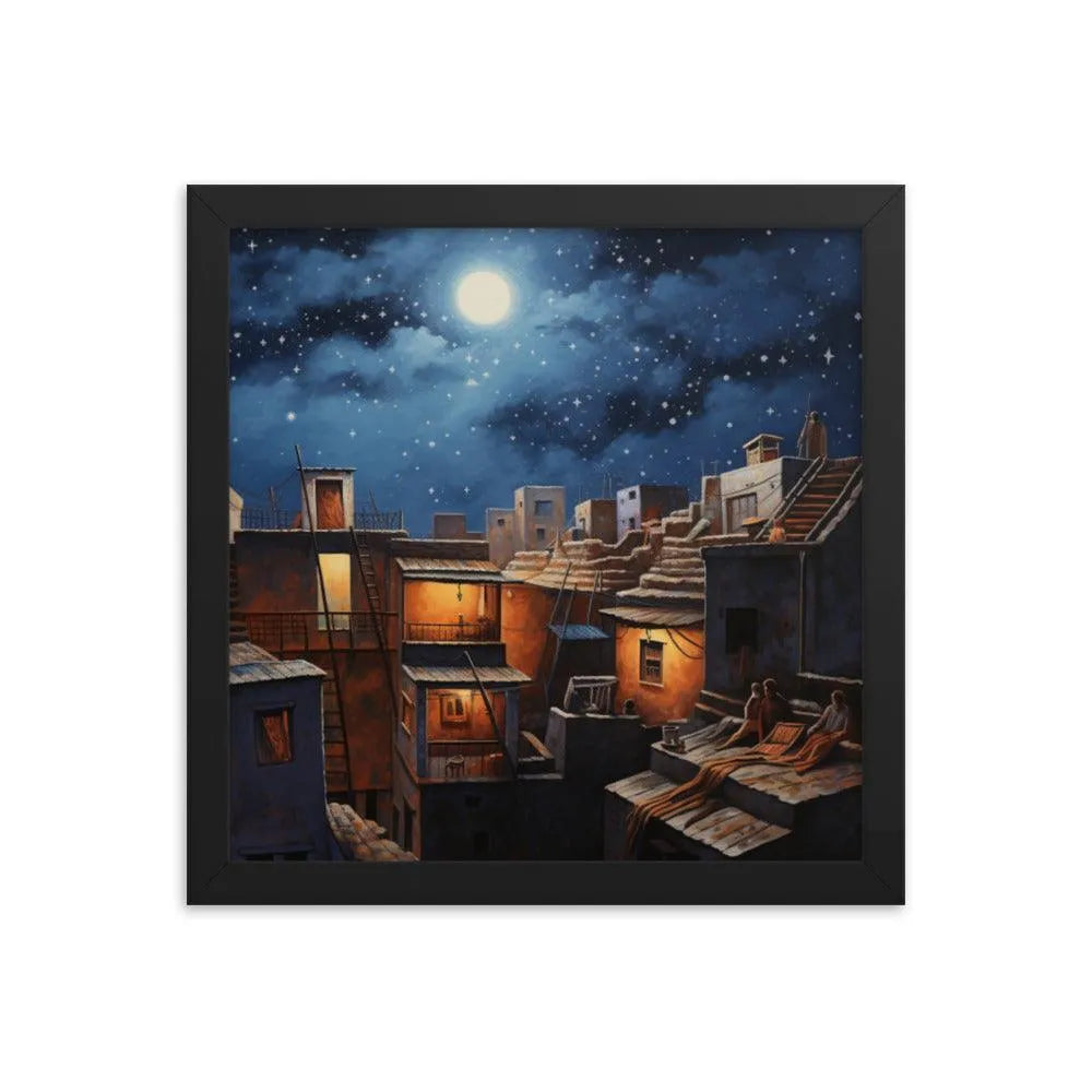 Indian Rooftop House Starry Night Sky Painting Framed Poster - Oh Posters