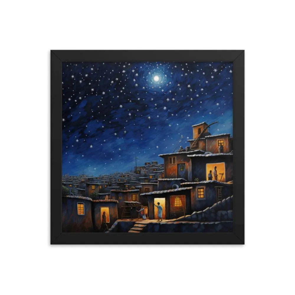 Indian Rooftop House Starry Night Sky Painting Framed Poster - Oh Posters