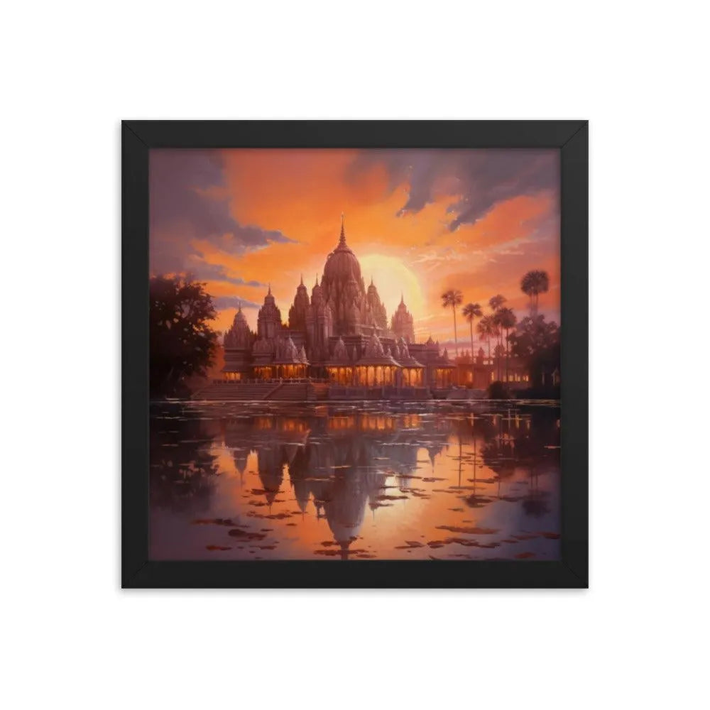 Mandir Sunset Indian Hinduism Painting Framed Poster - Oh Posters