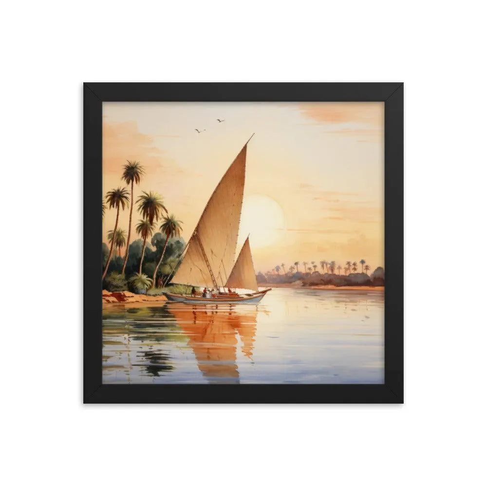 Papyrus Boat Sailing River Nile Ancient Egypt Landmark Painting Framed Poster - Oh Posters