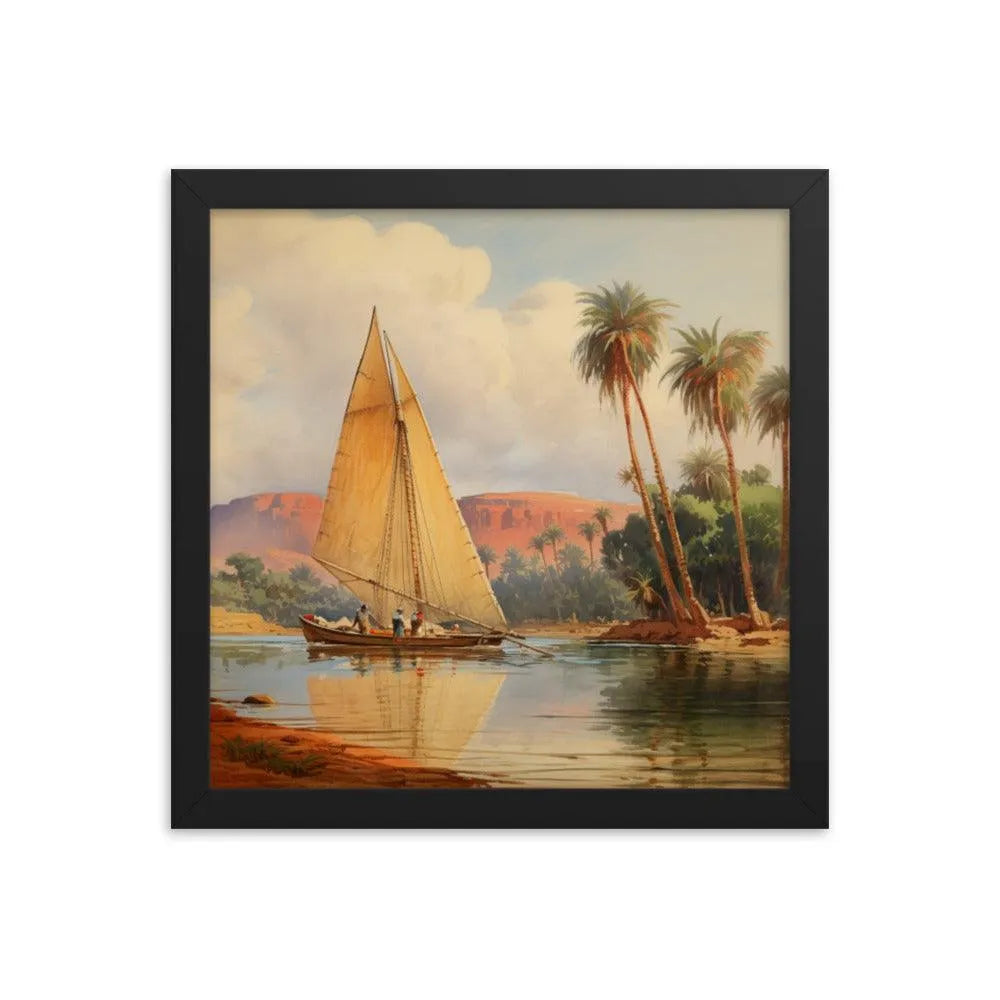 Papyrus Boat Sailing River Nile Ancient Egypt Landmark Painting Framed Poster - Oh Posters