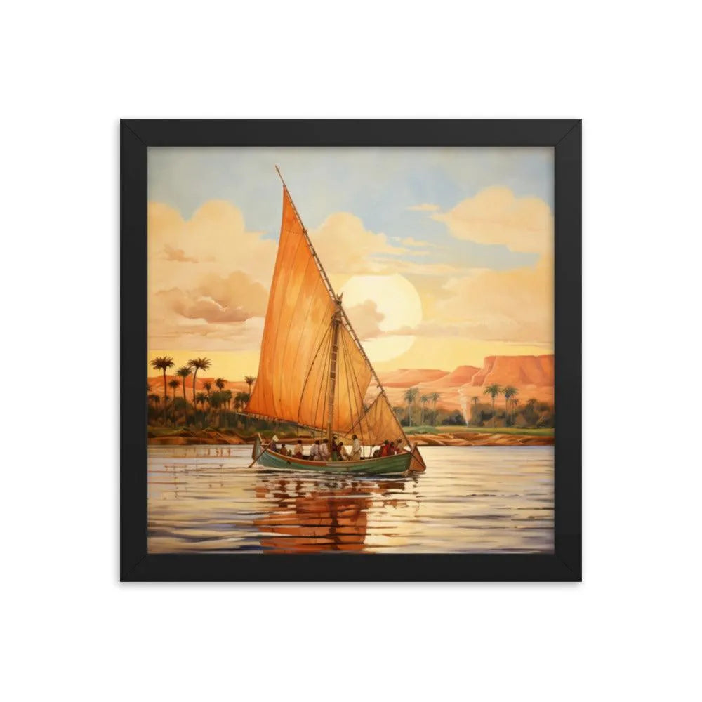 Papyrus Boat Sailing River Nile Ancient Egypt Landmark Painting Framed Poster - Oh Posters