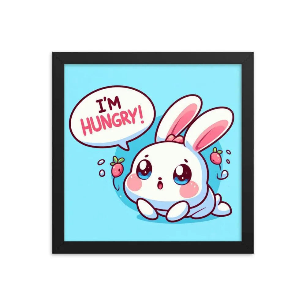 Bunny Rabbit Saying 'I'm Hungry' Framed Poster - Oh Posters