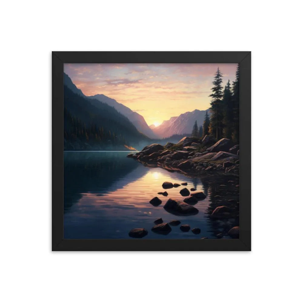 Lake Mountain Sunrise Nature Framed Poster - Oh Posters