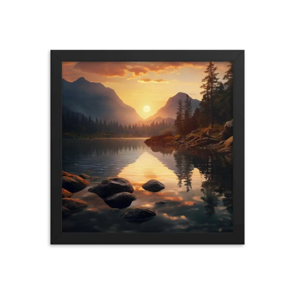 Lake Mountain Sunrise Nature Framed Poster - Oh Posters