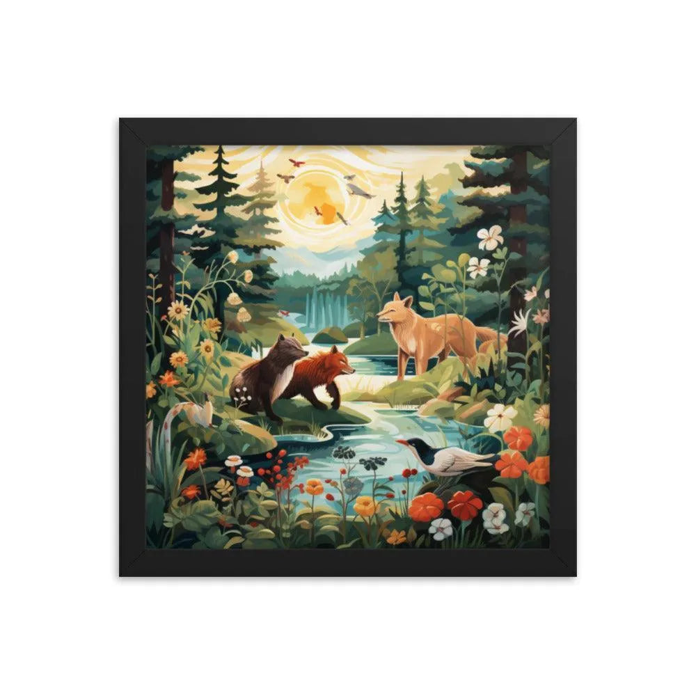 Lakeside Wildlife Harmony Nature Painting Framed Poster - Oh Posters