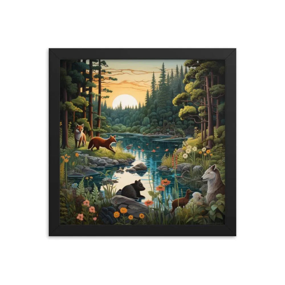 Lakeside Wildlife Harmony Nature Painting Framed Poster - Oh Posters