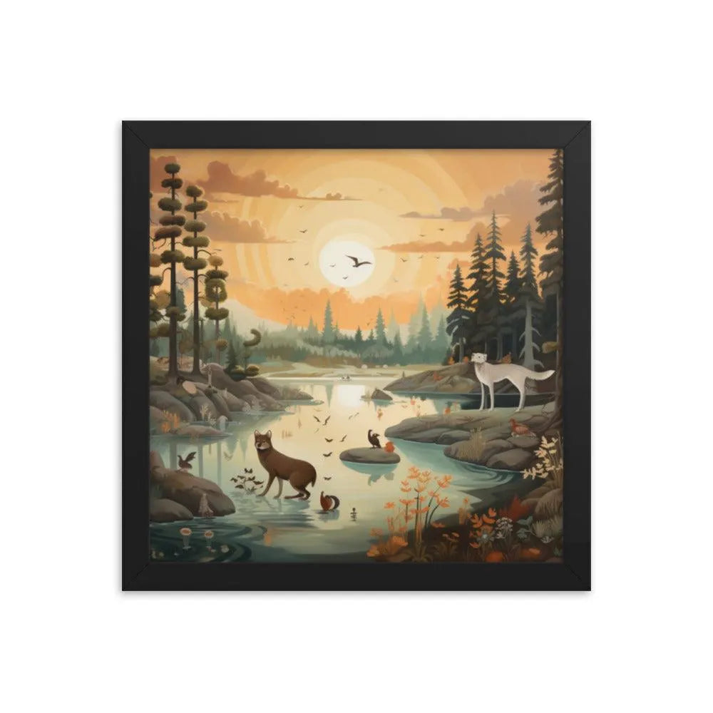 Lakeside Wildlife Harmony Nature Painting Framed Poster - Oh Posters