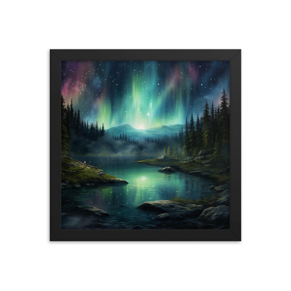 Celestial Night Spectacle Over The Lake Framed Poster - Oh Posters