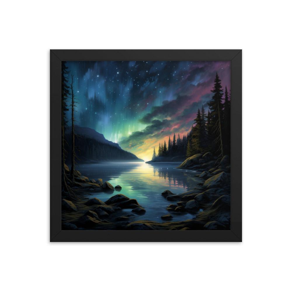 Celestial Night Spectacle Over The Lake Framed Posterposter - Oh Posters