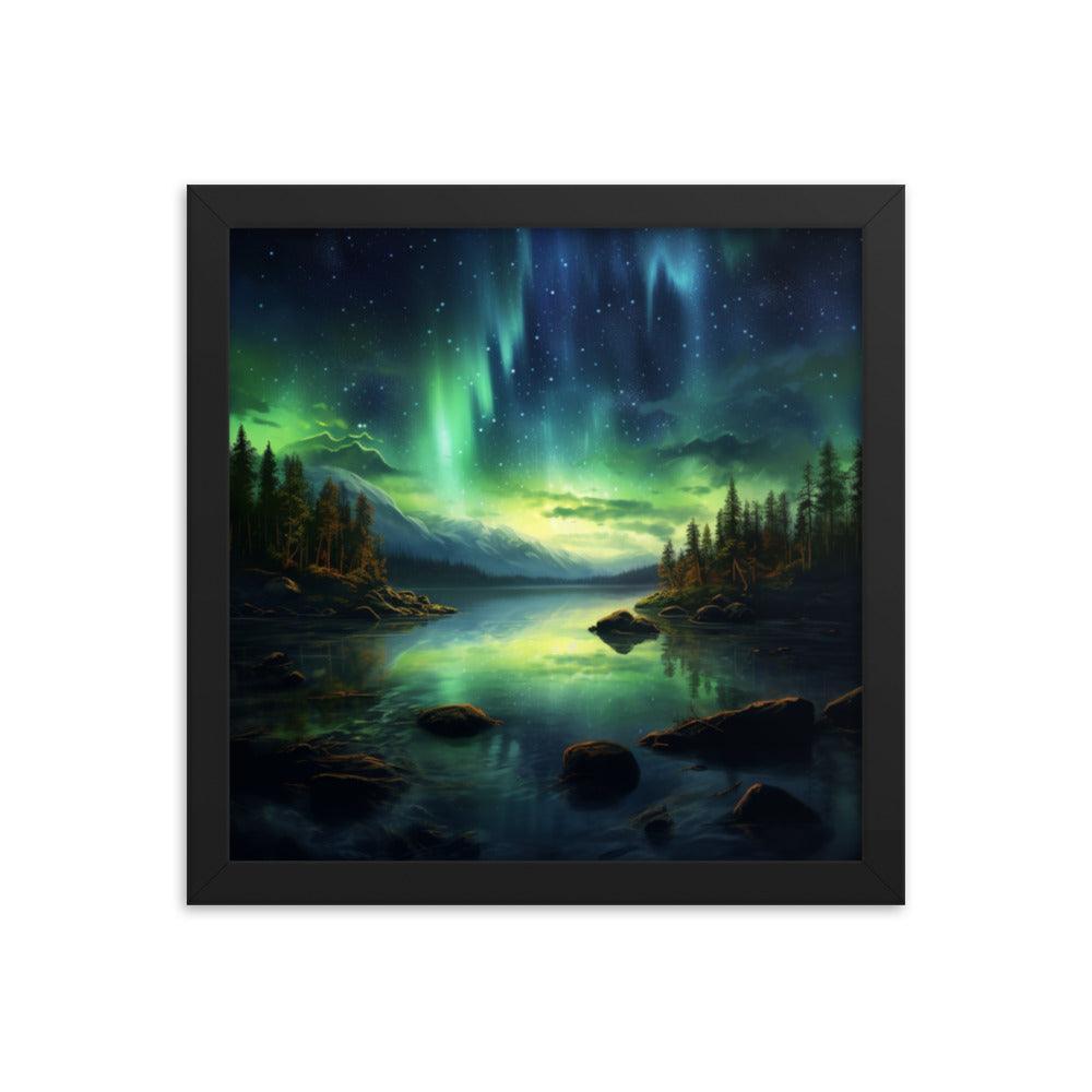 Celestial Night Spectacle Over The Lake Framed Poster - Oh Posters