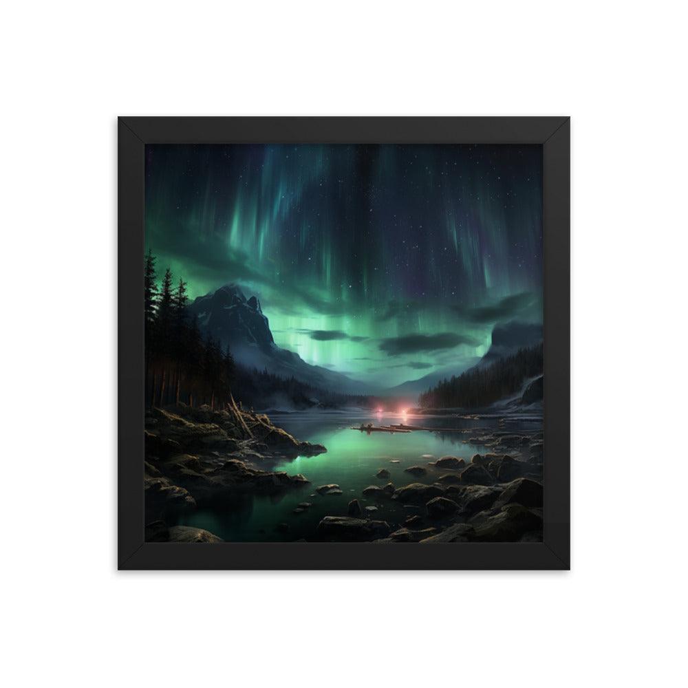 Celestial Night Spectacle Over The Lake Framed Poster - Oh Posters