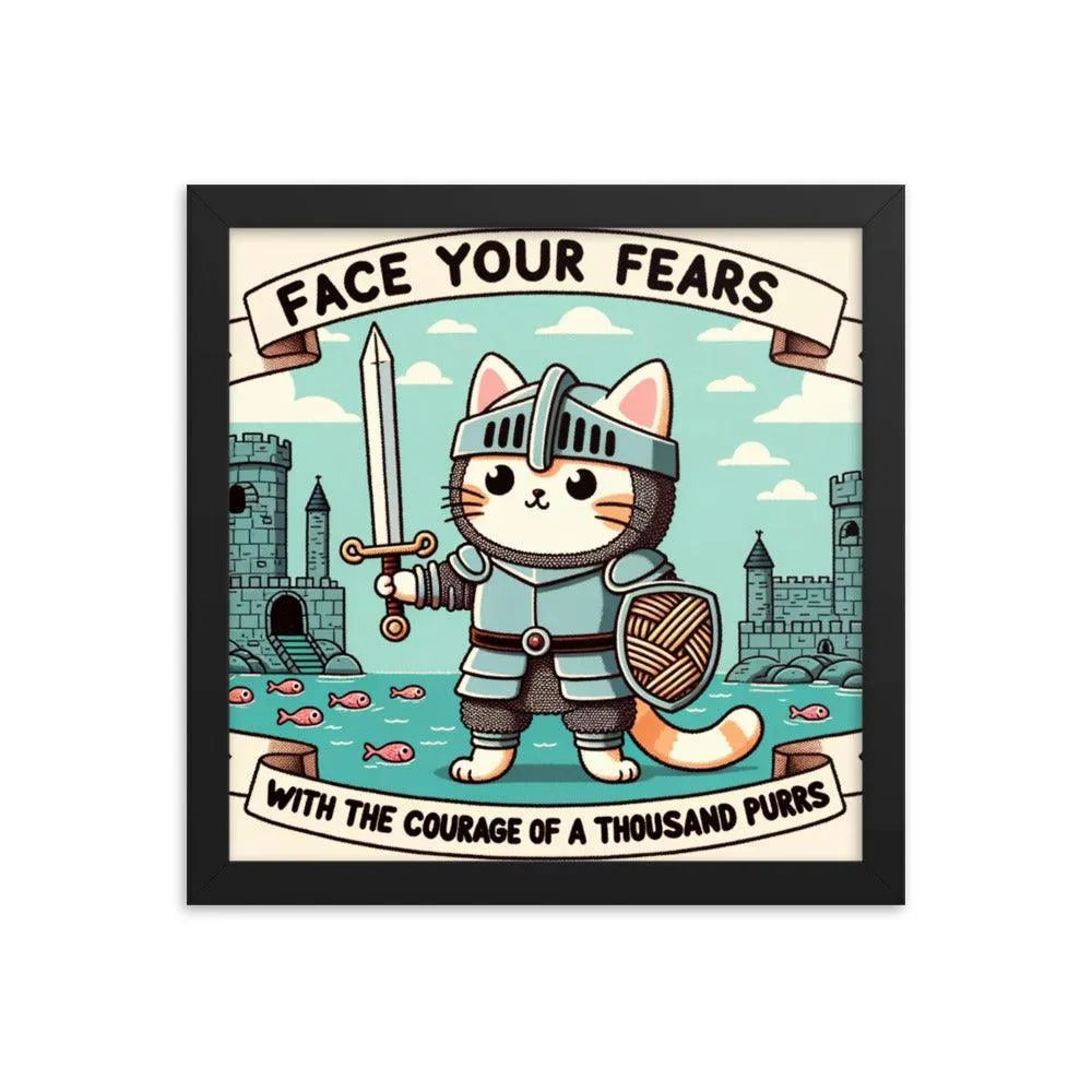 Knight Cat Courage Inspirational Quote Framed Poster - Oh Posters