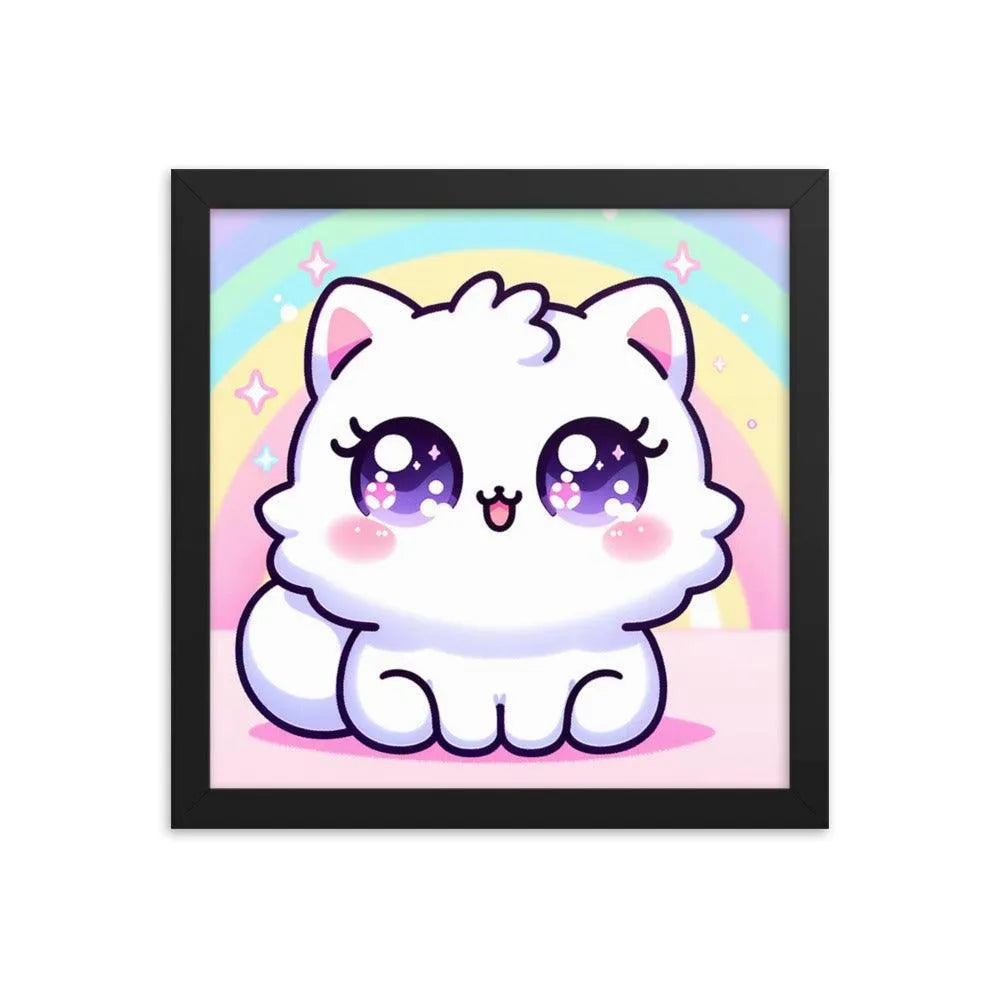 Kawaii Cat Pastel Rainbow Digital Art Framed Poster - Oh Posters