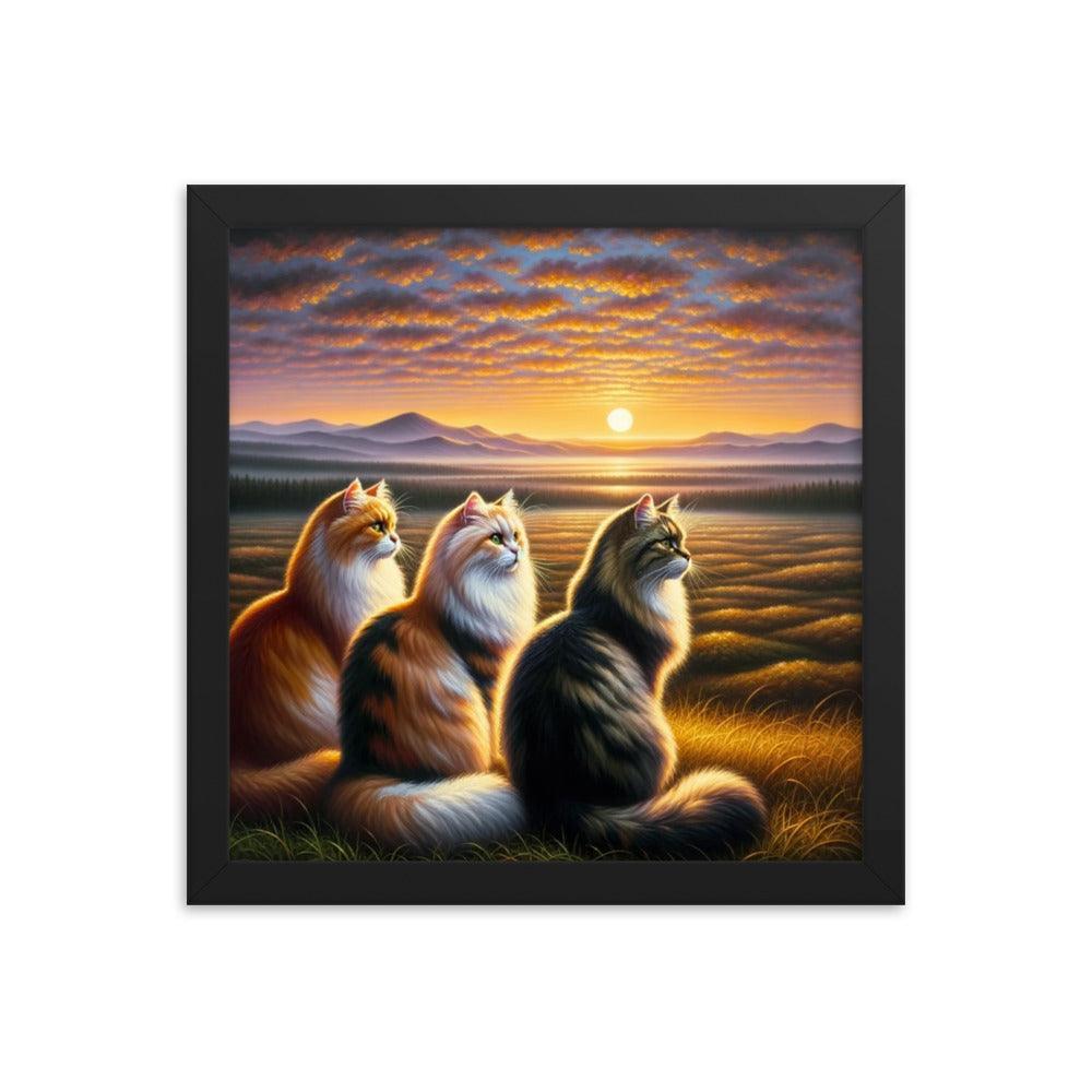 Cats Sunset Serenade Countryside Framed Poster - Oh Posters